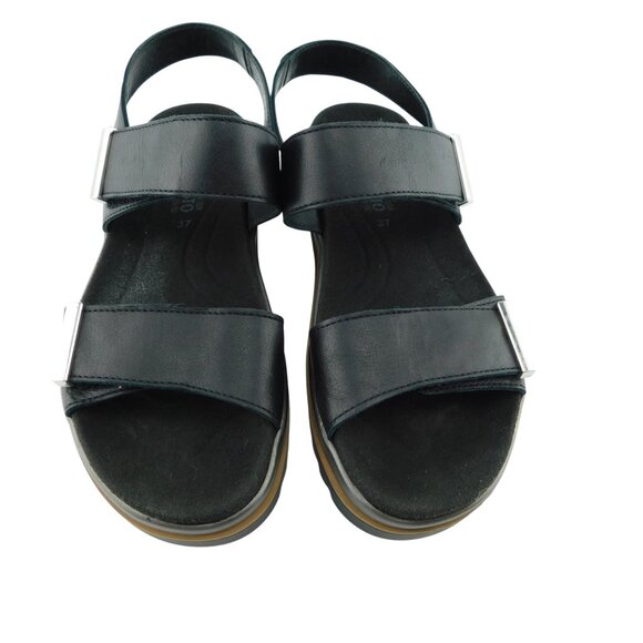 MEPHISTO Black Leather Strap Lug Sole Platform Sling Sandals 37 - Picture 2 of 8